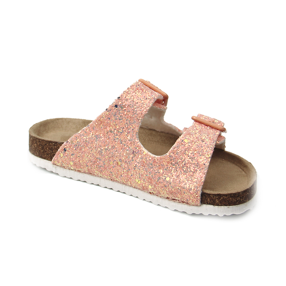 cheap fashion pink shinny glitter flat beach wedge casual kids sandals slippers shoes for girls