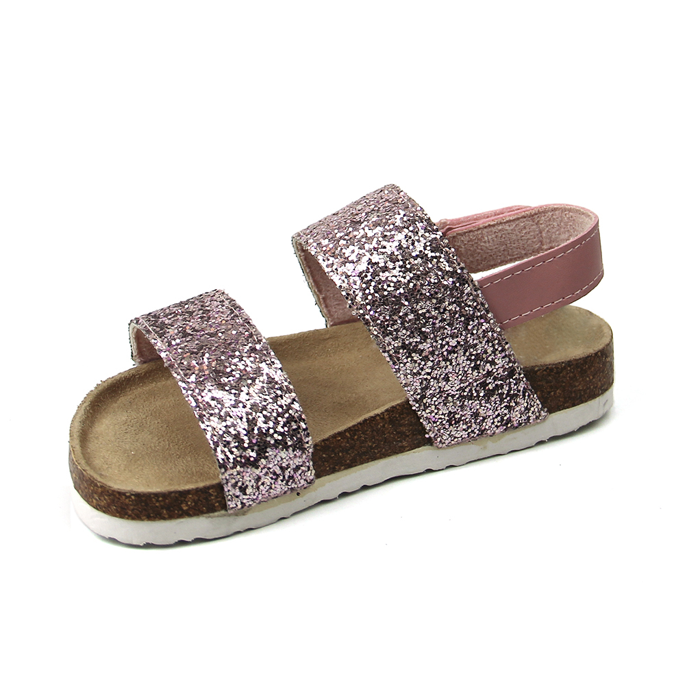 custom fashion pink shinny glitter flat beach wedge casual kids sandals slippers shoes for girls