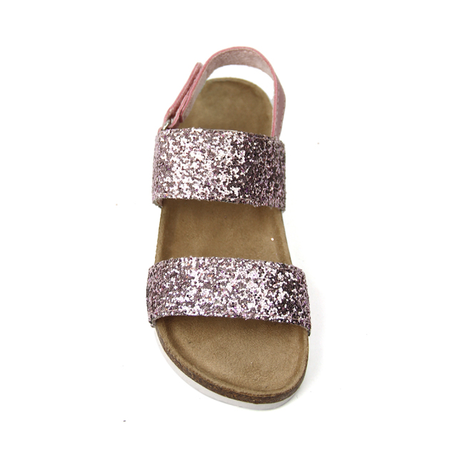 custom fashion pink shinny glitter flat beach wedge casual kids sandals slippers shoes for girls