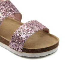 custom fashion pink shinny glitter flat beach wedge casual kids sandals slippers shoes for girls