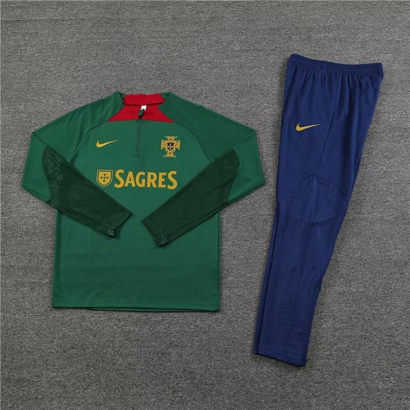 2023-2024 Portugal Half Pull Training Wear Green Football Shirt Set 1:1 Thai Quality