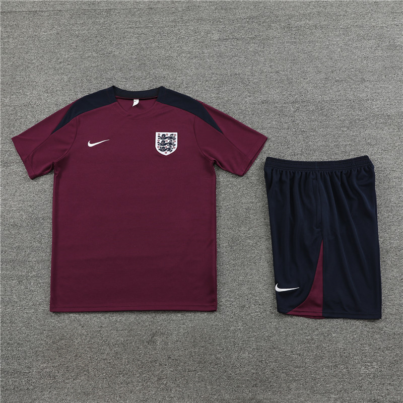 24-25-Short-sleeved training suit England maroon