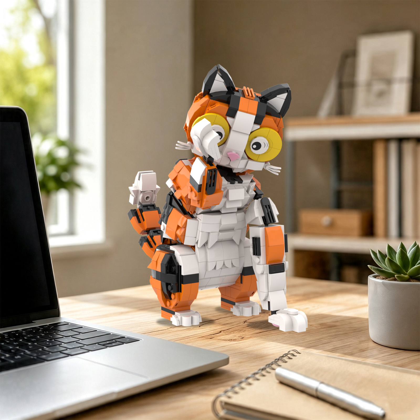Cute Face‑Washing Calico Cat Building Kit