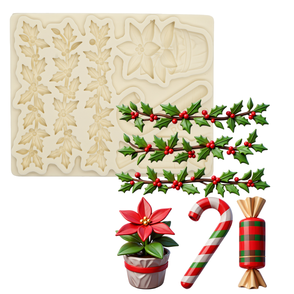 Clay Gypsum Wall Decoration Silicone Mold, Christmas Embossed Soft Candy Cake Decor Tool, Sugar Craft Molding Baking Tool