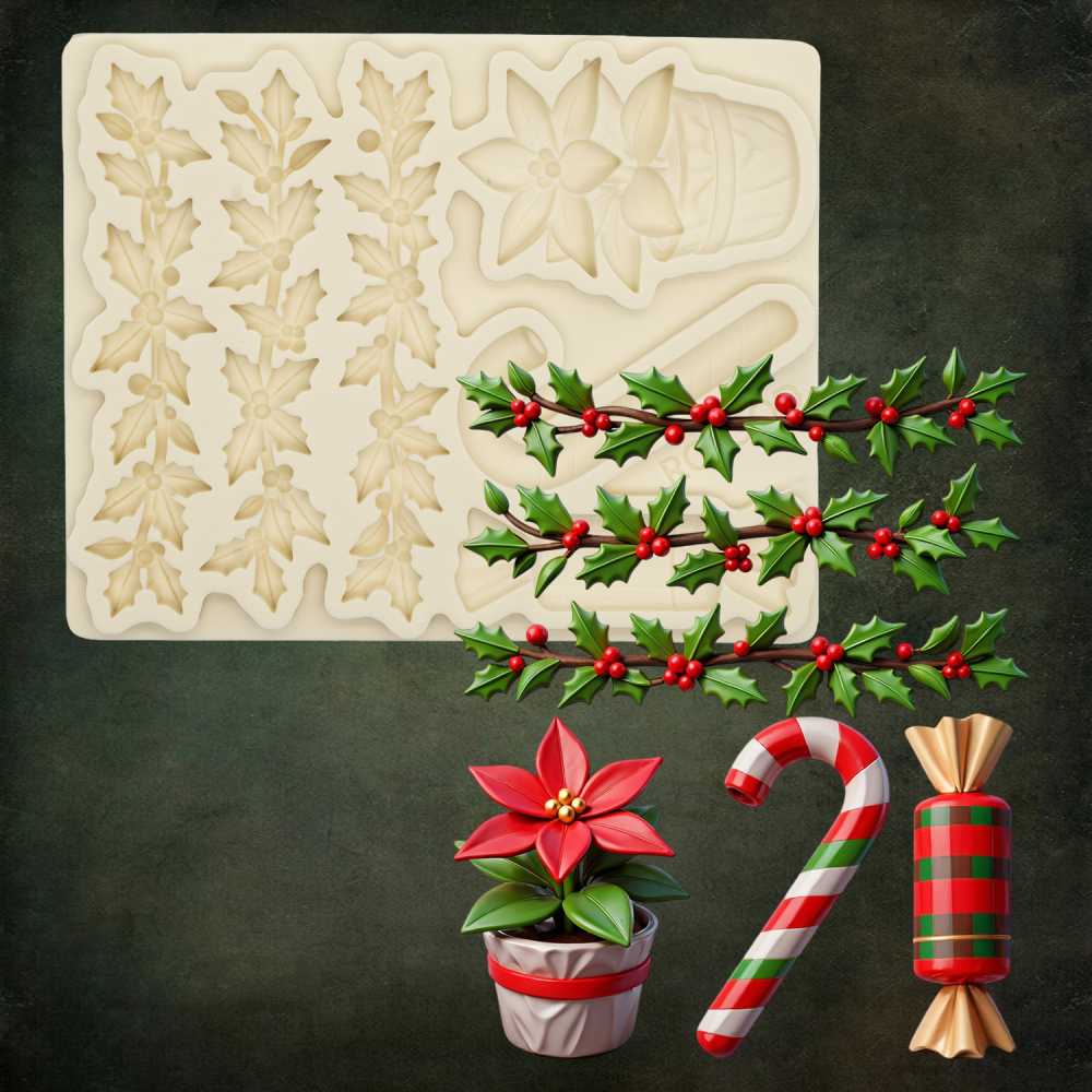 Clay Gypsum Wall Decoration Silicone Mold, Christmas Embossed Soft Candy Cake Decor Tool, Sugar Craft Molding Baking Tool