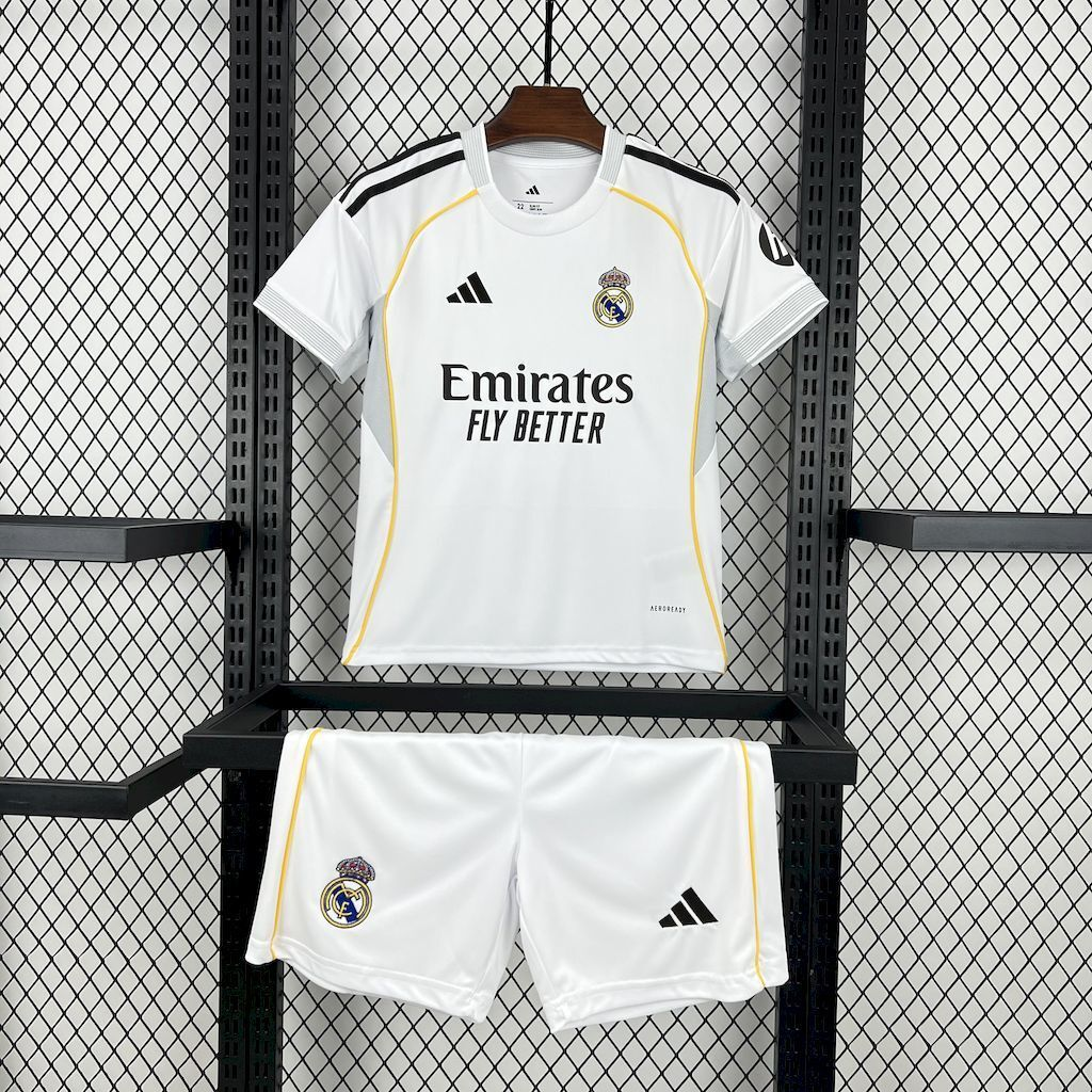 2025-2026 Real Madrid Club Football Home Kids Kit   