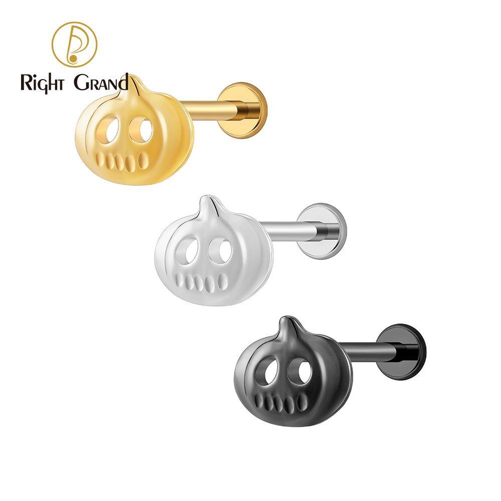 Right Grand Titanium 16G/18G Threadless Push Pin Halloween Pumpkin Ghost Punk Labret Ring 16G Flat Back Cartilage Stud Earring Conch Helix Lip Piercing Jewelry