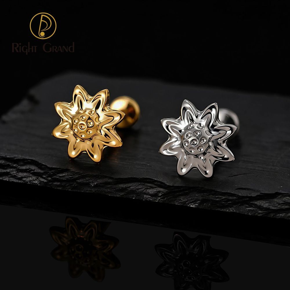 Right Grand Titanium 16G/18G Threadless Push Pin Daisy Flower Labret Ring 16G Flat Back Cartilage Stud Earring Conch Helix Lip Piercing Jewelry