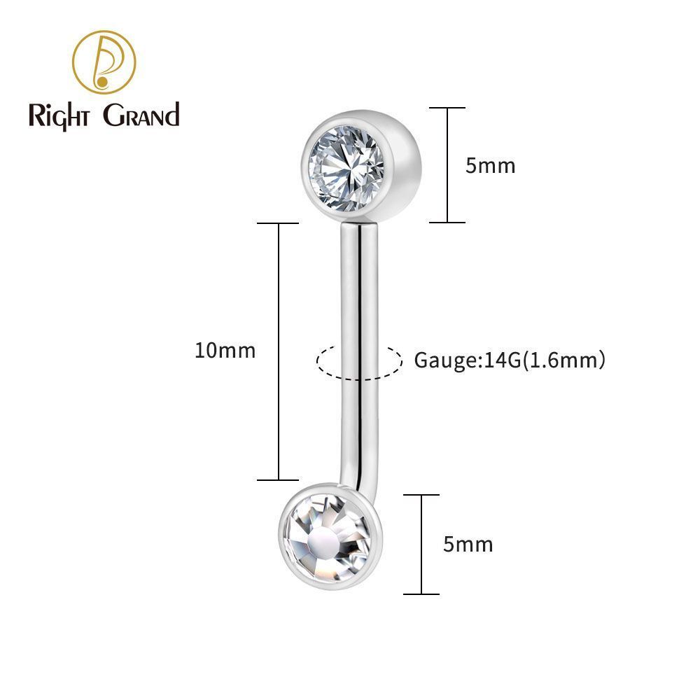 Right Grand ASTM F136 Titanium Mirror Ball Bezel Setting CZ Vertical Hood Piercing 14G L-Bend Barbell Christina Piercing Jewelry