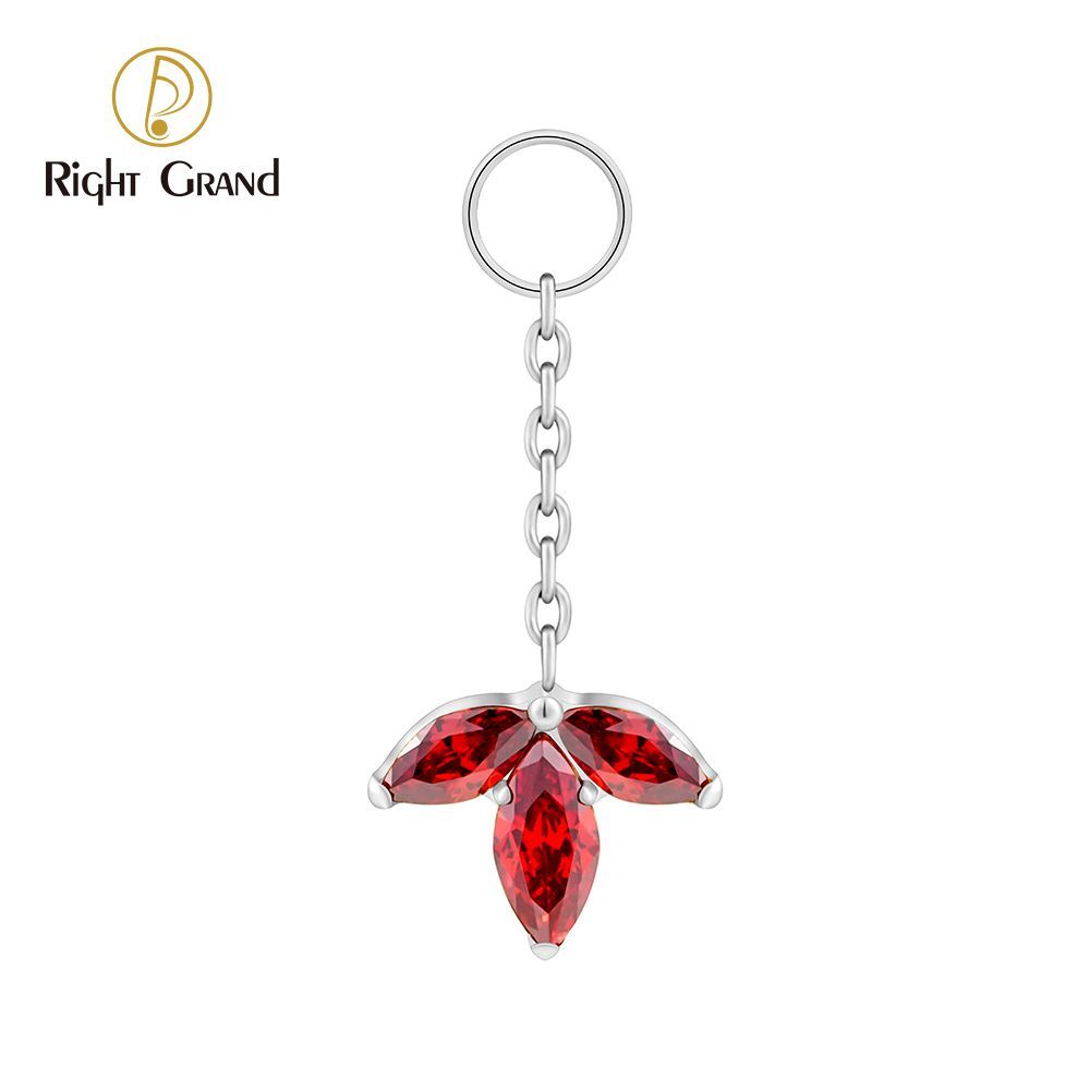Right Grand ASTM F136 Titanium Marquise Garnet Chain Drop Ring Charm for Ear Lobe Dangle Hoop Huggie Earrings