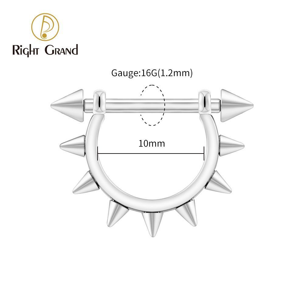 Right Grand Titanium Cone Straight Barbell Hinged Septum Clicker Nose Ring 16G Daith Helix Hoop Earring Piercing Jewelry