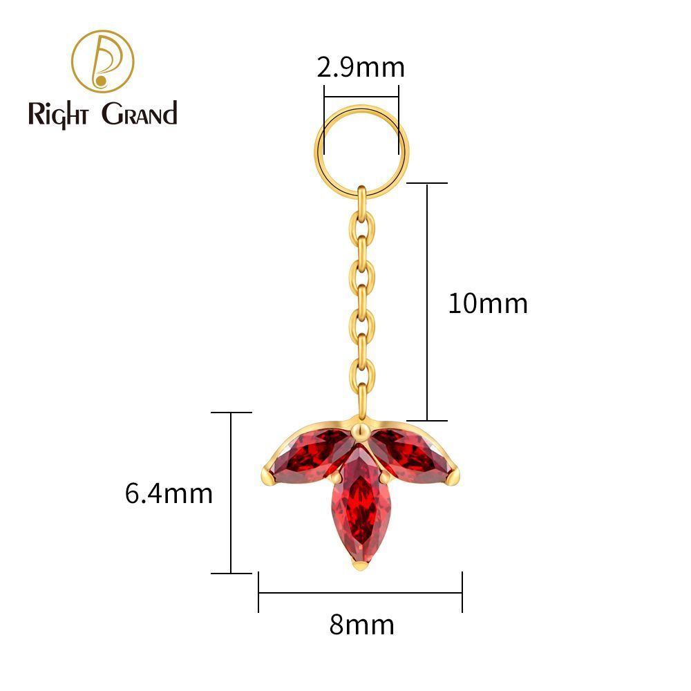 Right Grand ASTM F136 Titanium Marquise Garnet Chain Drop Ring Charm for Ear Lobe Dangle Hoop Huggie Earrings