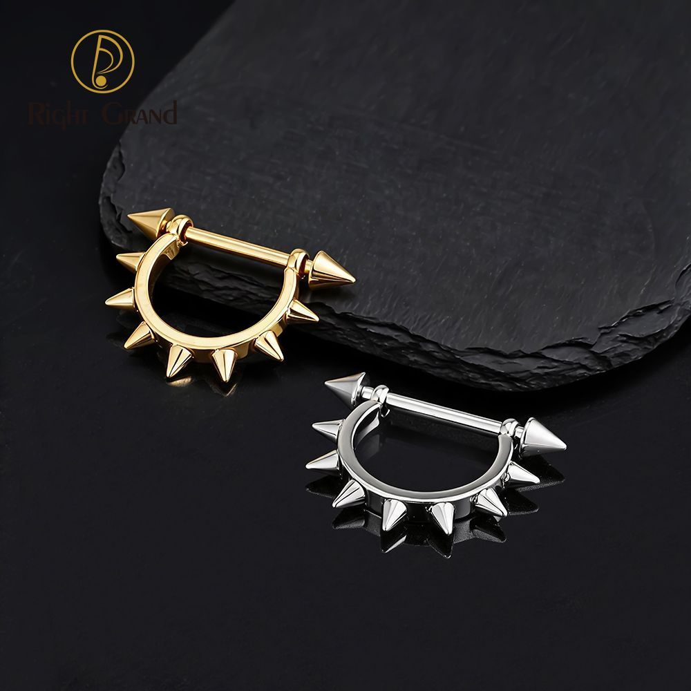 Right Grand Titanium Cone Straight Barbell Hinged Septum Clicker Nose Ring 16G Daith Helix Hoop Earring Piercing Jewelry