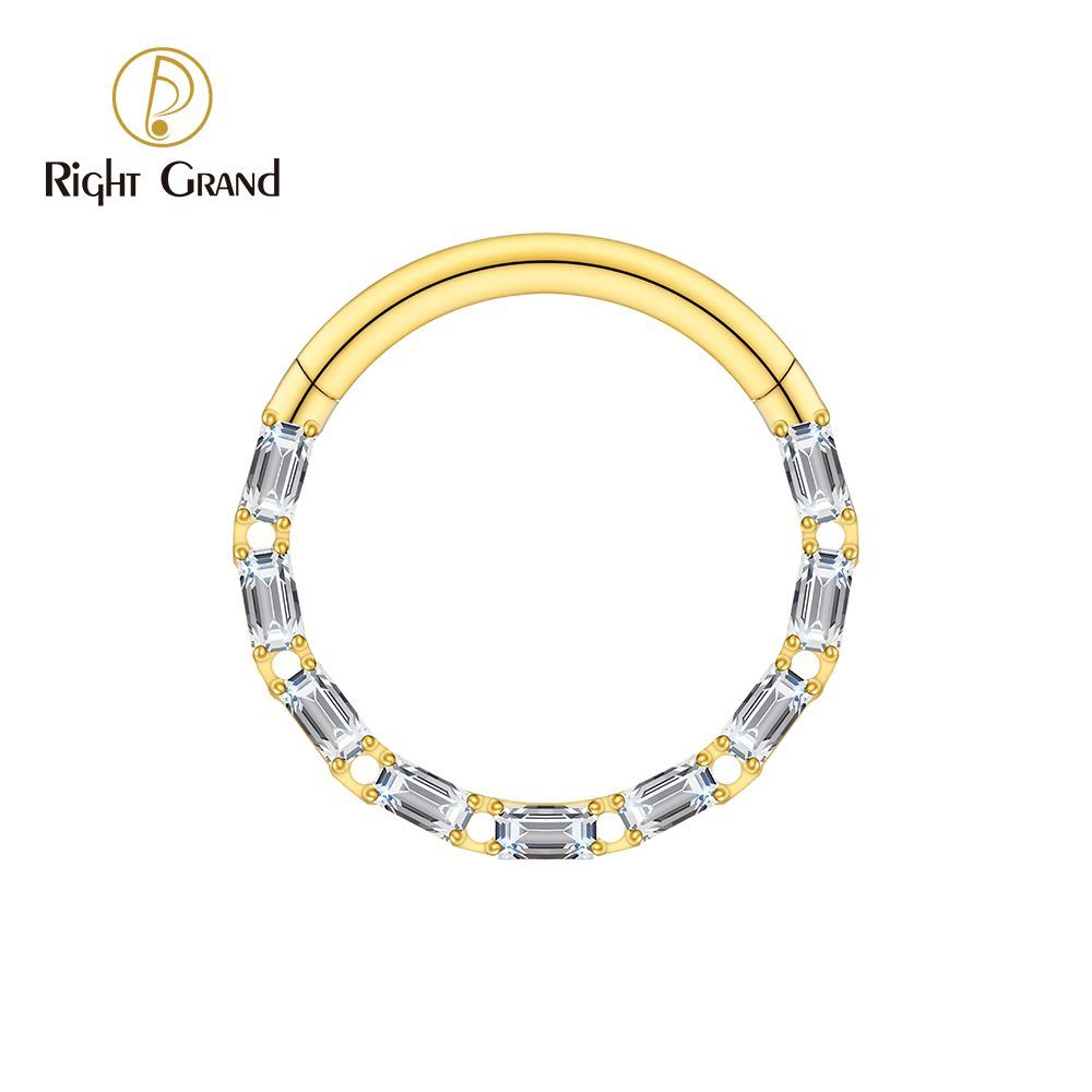 Right Grand Titanium Square CZ Surround Hinged Septum Clicker Nose Ring 16G Daith Helix Hoop Earring Piercing Jewelry