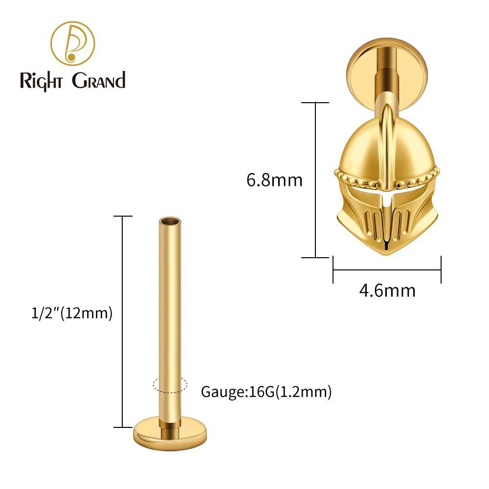 Right Grand ASTM F136 Titanium Internal Thread Helmet Labret Ring 16G Flat Back Cartilage Stud Earring Conch Helix Lip Piercing Jewelry