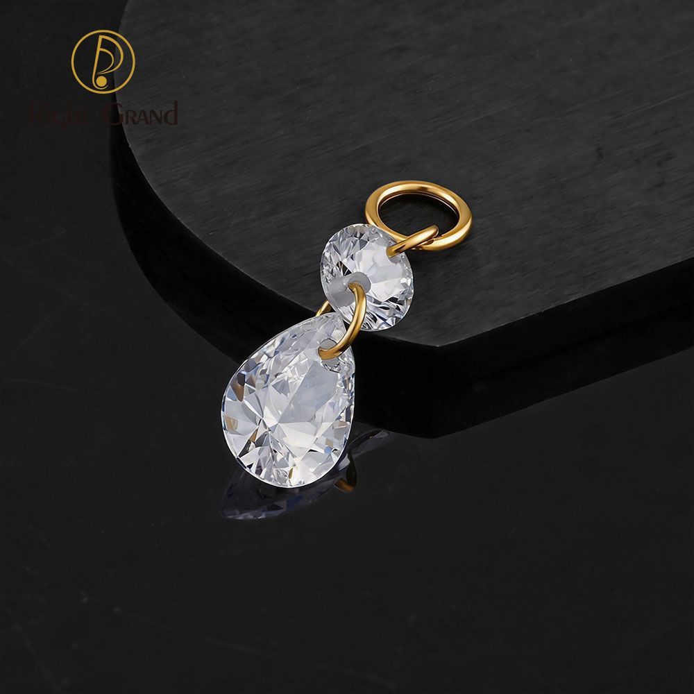 Right Grand ASTM F136 Titanium Round & Waterdrop CZ Drop Ring Charm for Ear Lobe Dangle Hoop Huggie Earrings