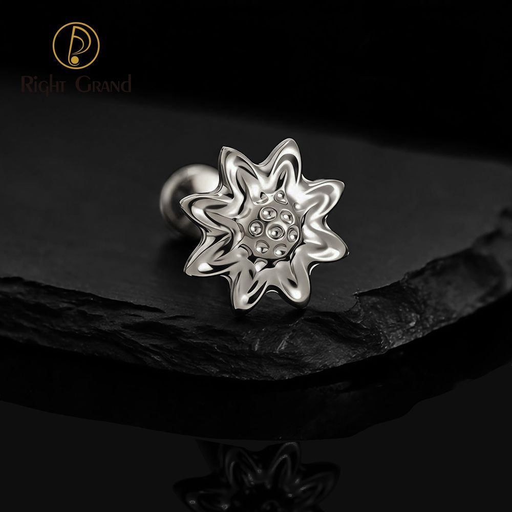 Right Grand Titanium 16G/18G Threadless Push Pin Daisy Flower Labret Ring 16G Flat Back Cartilage Stud Earring Conch Helix Lip Piercing Jewelry