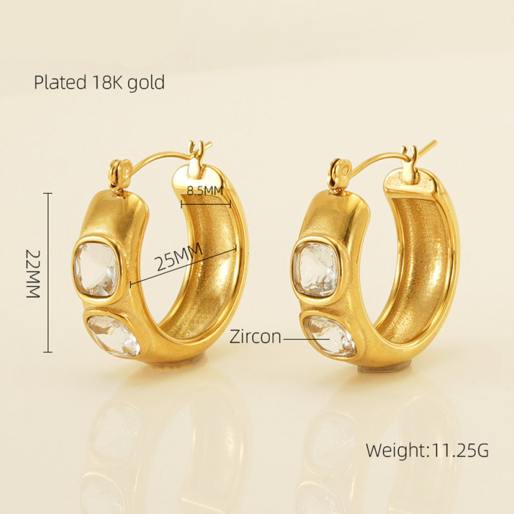 Right Grand 18K Gold Plated Women Fashion Jewelry Stainless Steel Cubic Zirconia Green Stone Hoop Earrings