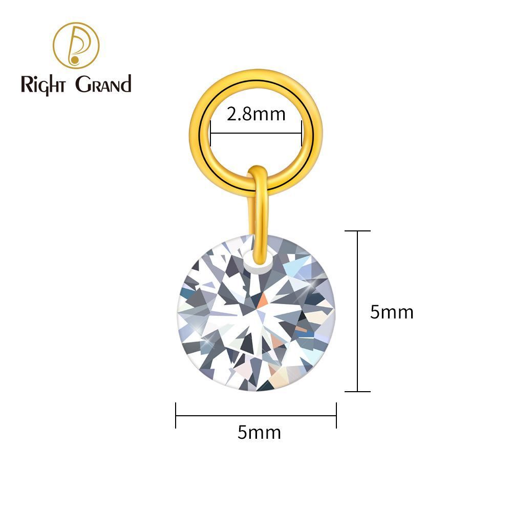Right Grand ASTM F136 Titanium Round CZ Drop Ring Charm for Ear Lobe Dangle Hoop Huggie Earrings