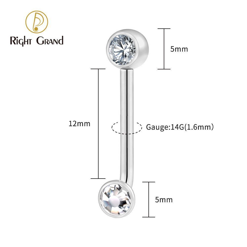 Right Grand ASTM F136 Titanium Mirror Ball Bezel Setting CZ Vertical Hood Piercing 14G L-Bend Barbell Christina Piercing Jewelry