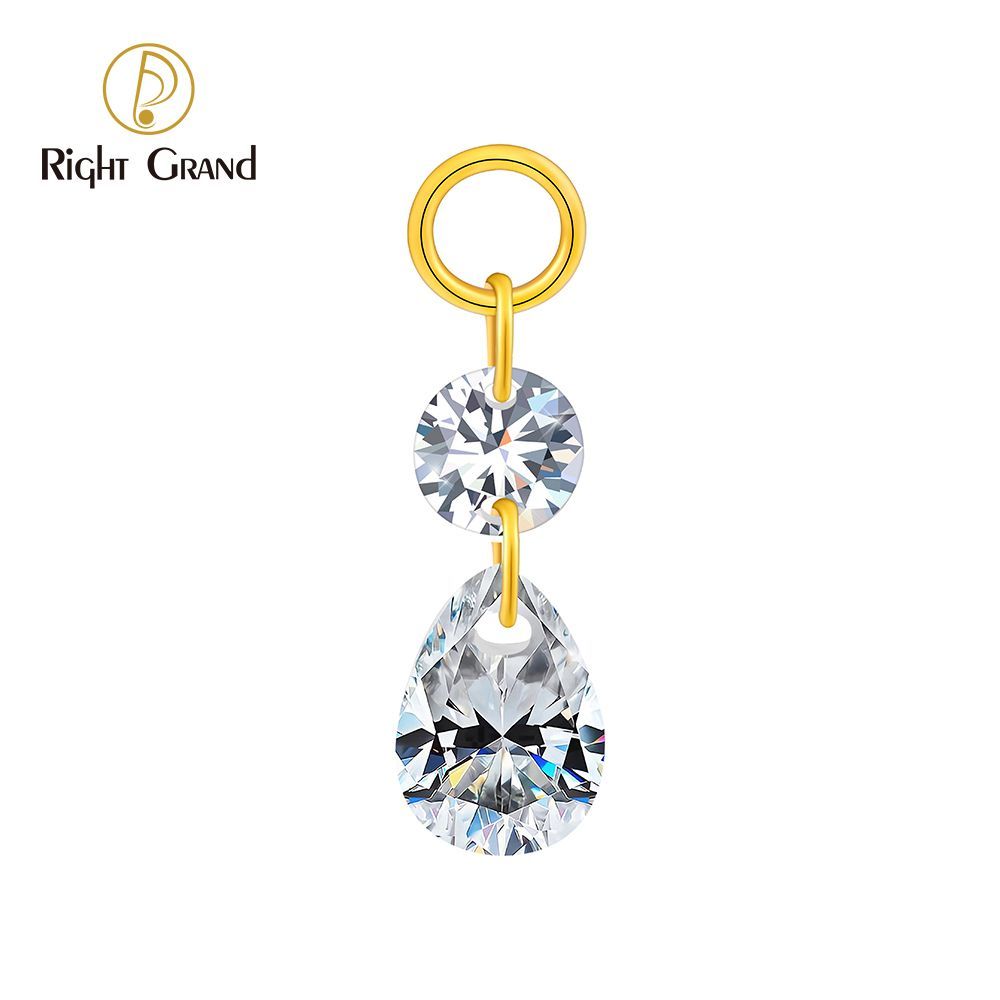 Right Grand ASTM F136 Titanium Round & Waterdrop CZ Drop Ring Charm for Ear Lobe Dangle Hoop Huggie Earrings