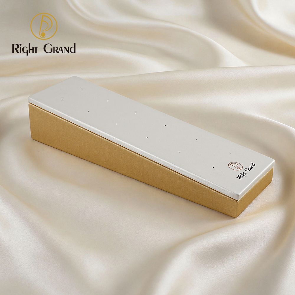 Right Grand High Quality Fiberboard Leather Rectangular Sloped Display Stand for Piercing Body Jewelry Modern Display Holder with 12 Holes
