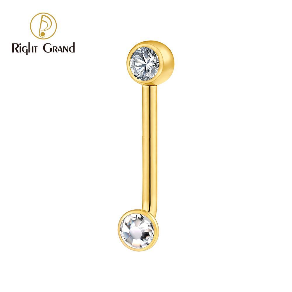 Right Grand ASTM F136 Titanium Mirror Ball Bezel Setting CZ Vertical Hood Piercing 14G L-Bend Barbell Christina Piercing Jewelry