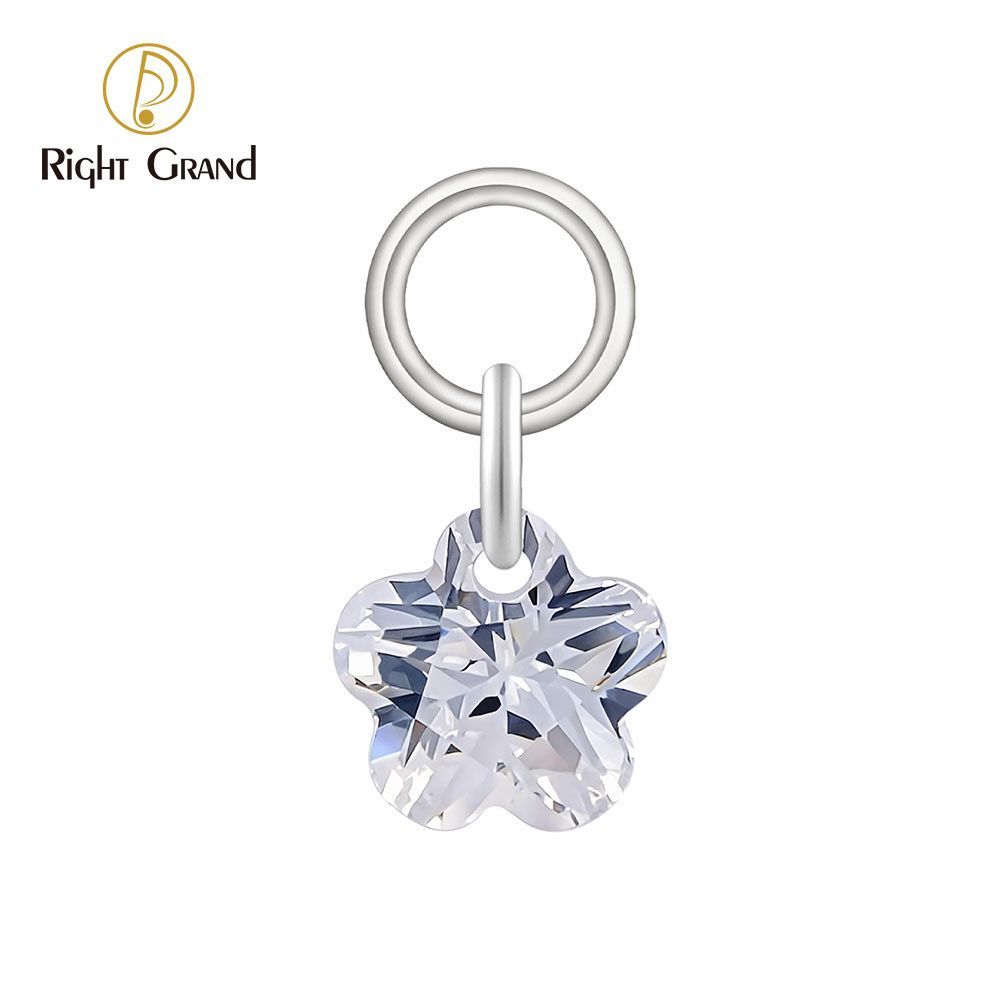 Right Grand Titanium Plum Blossom CZ Drop Ring Charm for Ear Lobe Dangle Hoop Huggie Earrings