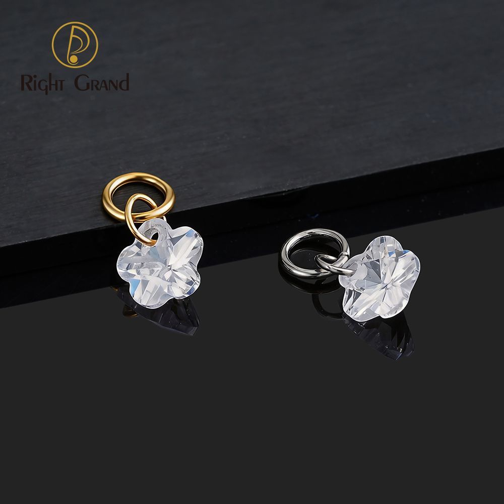 Right Grand Titanium Plum Blossom CZ Drop Ring Charm for Ear Lobe Dangle Hoop Huggie Earrings