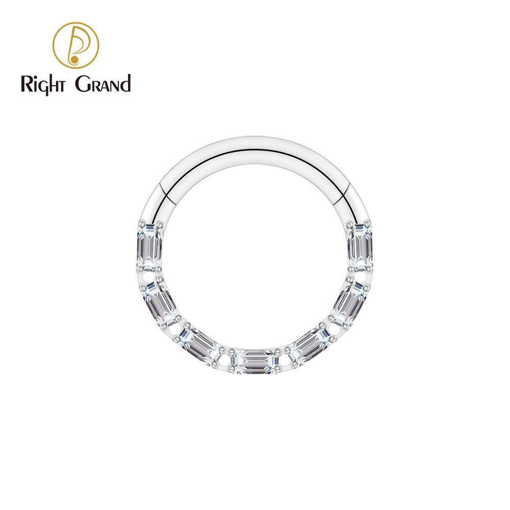 Right Grand Titanium Square CZ Surround Hinged Septum Clicker Nose Ring 16G Daith Helix Hoop Earring Piercing Jewelry