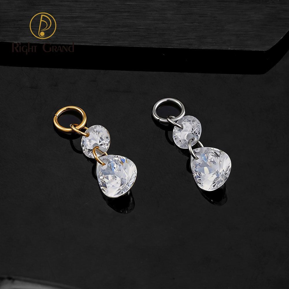 Right Grand ASTM F136 Titanium Round & Waterdrop CZ Drop Ring Charm for Ear Lobe Dangle Hoop Huggie Earrings