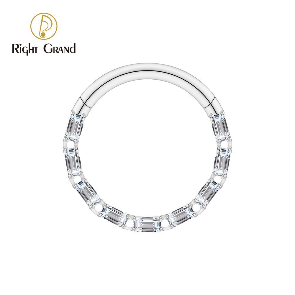 Right Grand Titanium Square CZ Surround Hinged Septum Clicker Nose Ring 16G Daith Helix Hoop Earring Piercing Jewelry