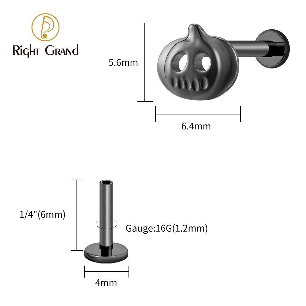 Right Grand Titanium 16G/18G Threadless Push Pin Halloween Pumpkin Ghost Punk Labret Ring 16G Flat Back Cartilage Stud Earring Conch Helix Lip Piercing Jewelry