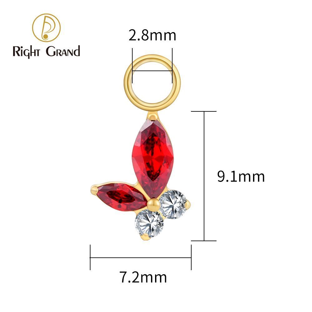 Right Grand ASTM F136 Titanium Marquise Garnet Butterfly Drop Ring Charm for Ear Lobe Dangle Hoop Huggie Earrings