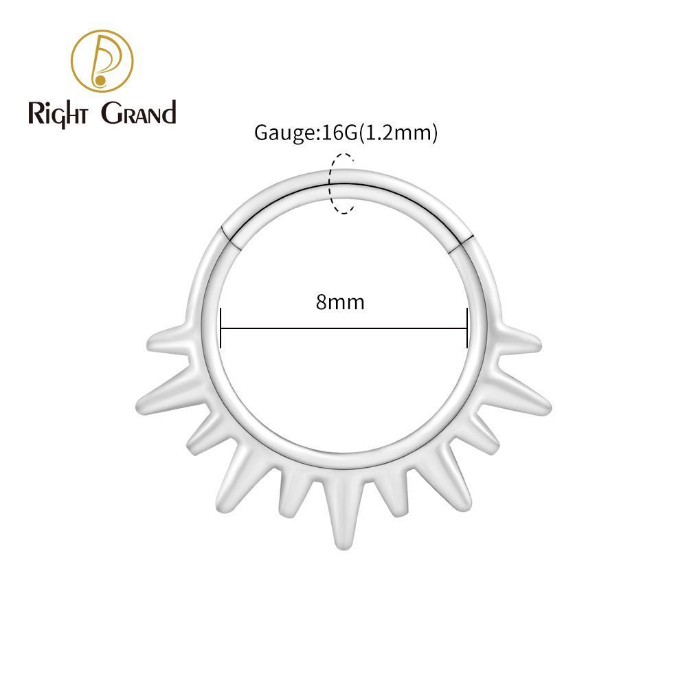 Right Grand ASTM F136 Titanium 16G Sunlight Hinged Clicker Segment Hoop Ring Daith Earring Septem Nose Piercing