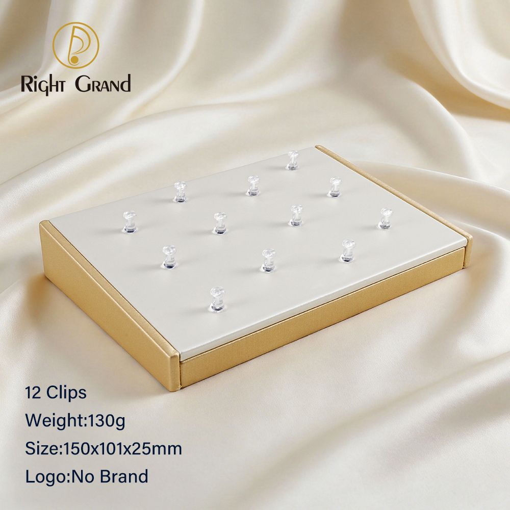 Right Grand High Quality Fiberboard Leather Horizontal Square Display Stand for Piercing Body Jewelry Modern Display Holder with 12 Clips