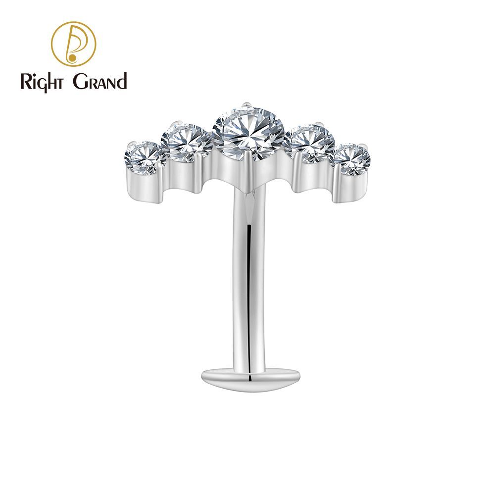 Right Grand Titanium CZ 5 CZ Belly Button Ring 14G Threadless Push Pin Navel Curved Barbell Piercing Jewelry