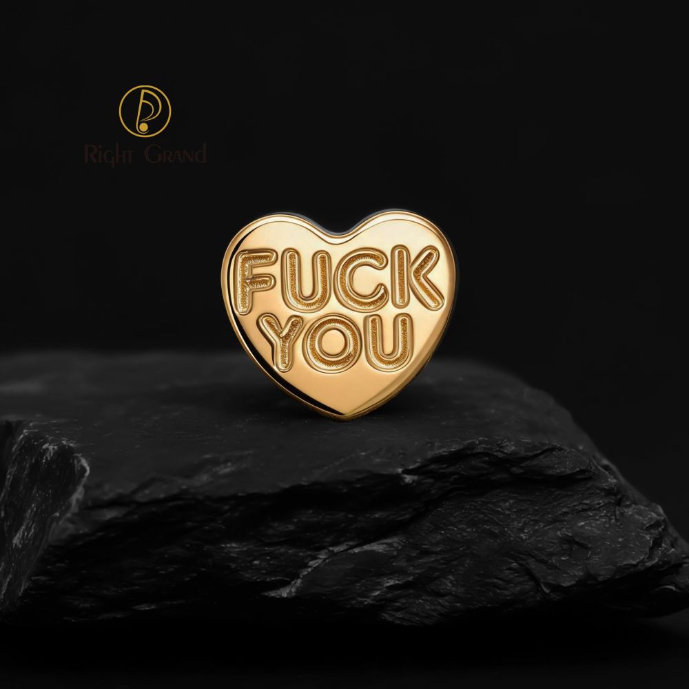 Right Grand Titanium 16G/18G Threadless Push Pin Heart Letter F**K YOU Labret Ring 16G Flat Back Cartilage Stud Earring Conch Helix Lip Piercing Jewelry