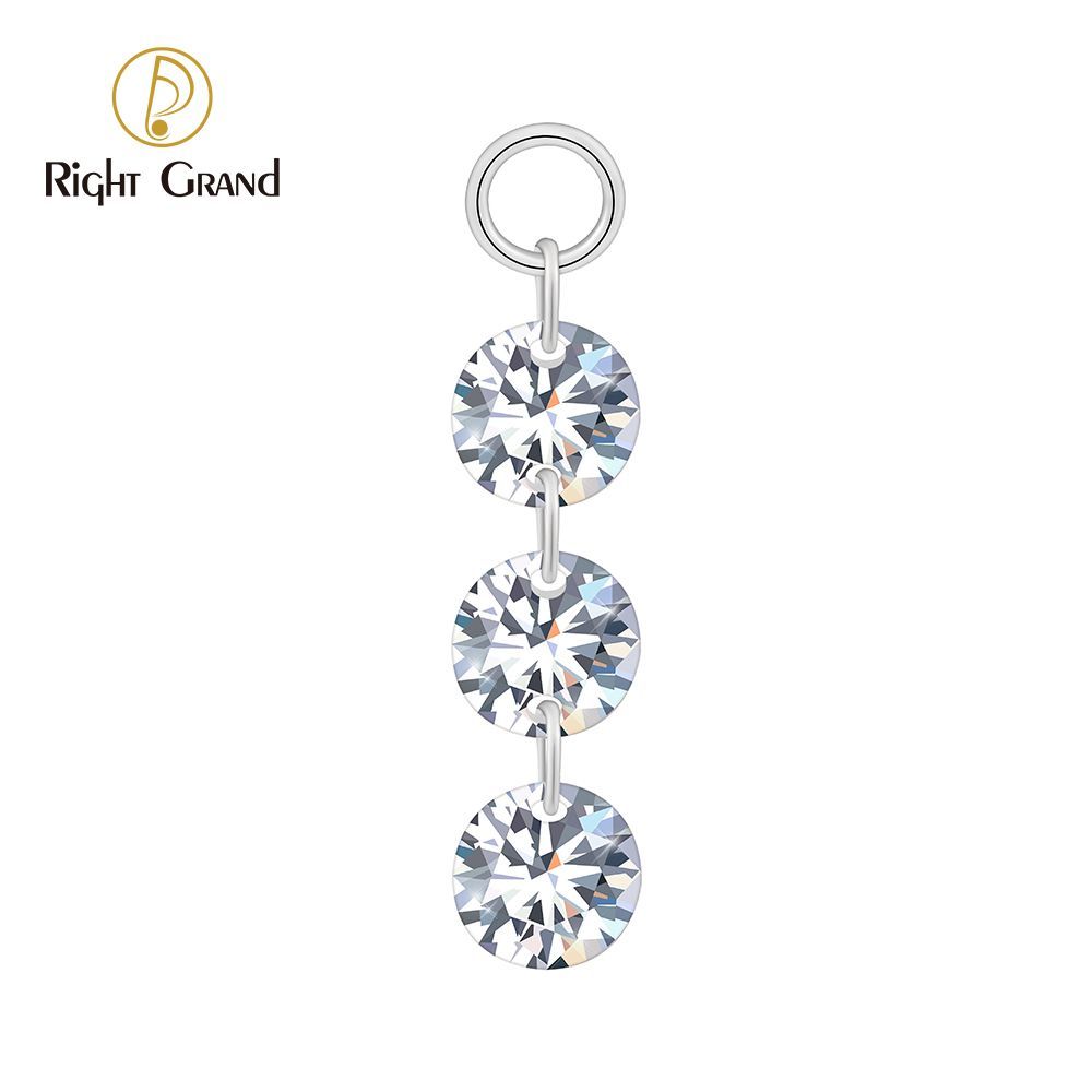 Right Grand ASTM F136 Titanium Triple Round CZ Drop Ring Charm for Ear Lobe Dangle Hoop Huggie Earrings