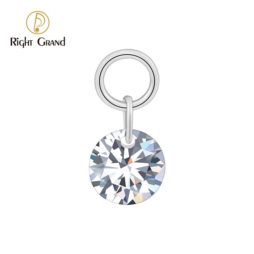 Right Grand ASTM F136 Titanium Round CZ Drop Ring Charm for Ear Lobe Dangle Hoop Huggie Earrings