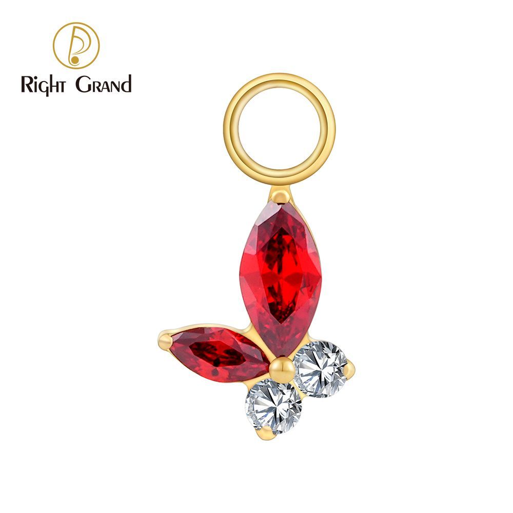 Right Grand ASTM F136 Titanium Marquise Garnet Butterfly Drop Ring Charm for Ear Lobe Dangle Hoop Huggie Earrings
