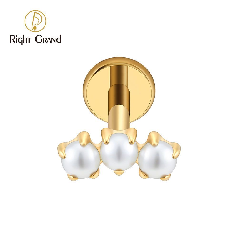 Right Grand Titanium Internal Thread Triple Tiny Pearl Labret Ring 16G Flat Back Cartilage Stud Earring Conch Helix Lip Piercing Jewelry