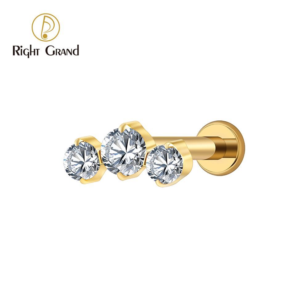 Right Grand Titanium 16G/18G Threadless Push Pin Triple CZ Cluster Cartilage Earring 16G Mini CZ Labret Tragus Helix Medusa Flat Back Piercing