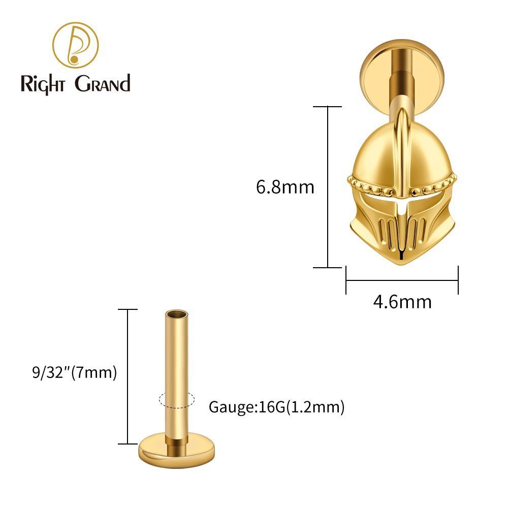 Right Grand ASTM F136 Titanium Internal Thread Helmet Labret Ring 16G Flat Back Cartilage Stud Earring Conch Helix Lip Piercing Jewelry
