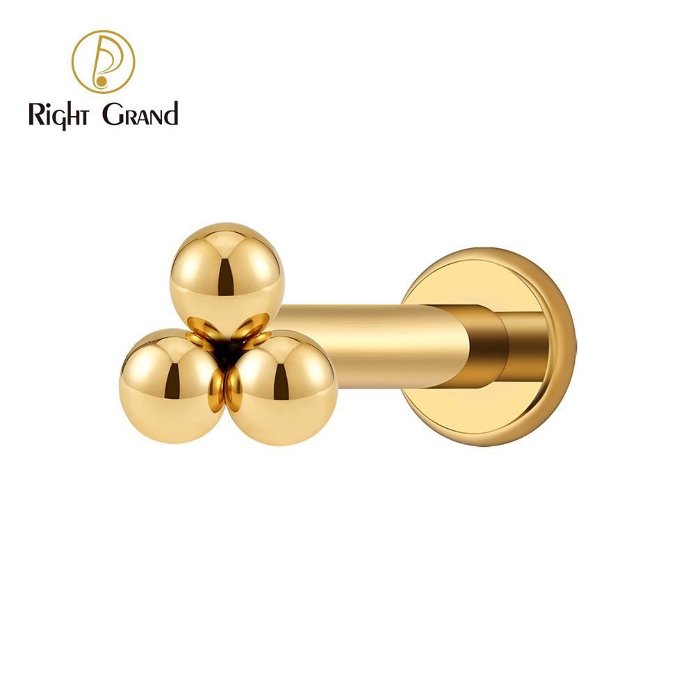 Right Grand Titanium 18G/16G Threadless Push Pin Labret Stud Trinity Beads Tragus Piercing Labret Studs