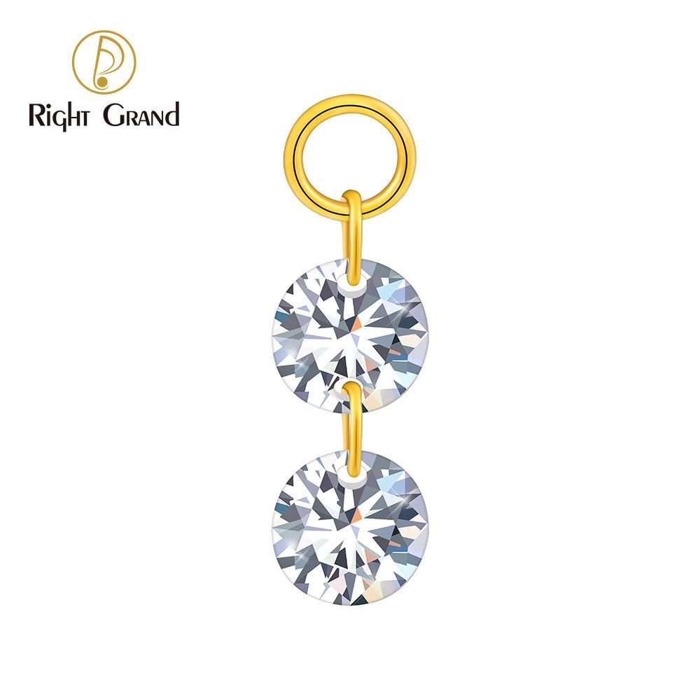Right Grand ASTM F136 Titanium Double Round CZ Drop Ring Charm for Ear Lobe Dangle Hoop Huggie Earrings
