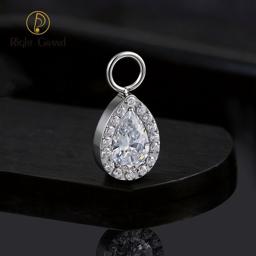 Right Grand Titanium CZ Waterdrop Drop Ring Charm for Ear Lobe Dangle Hoop Huggie Earrings