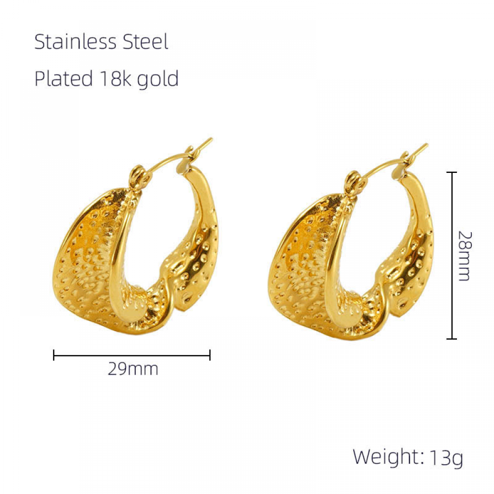 Right Grand 2023 New Vintage Women Trendy Jewelry Twist Folded Gold Plated Chunky Hoops Earrings Stainless Steel