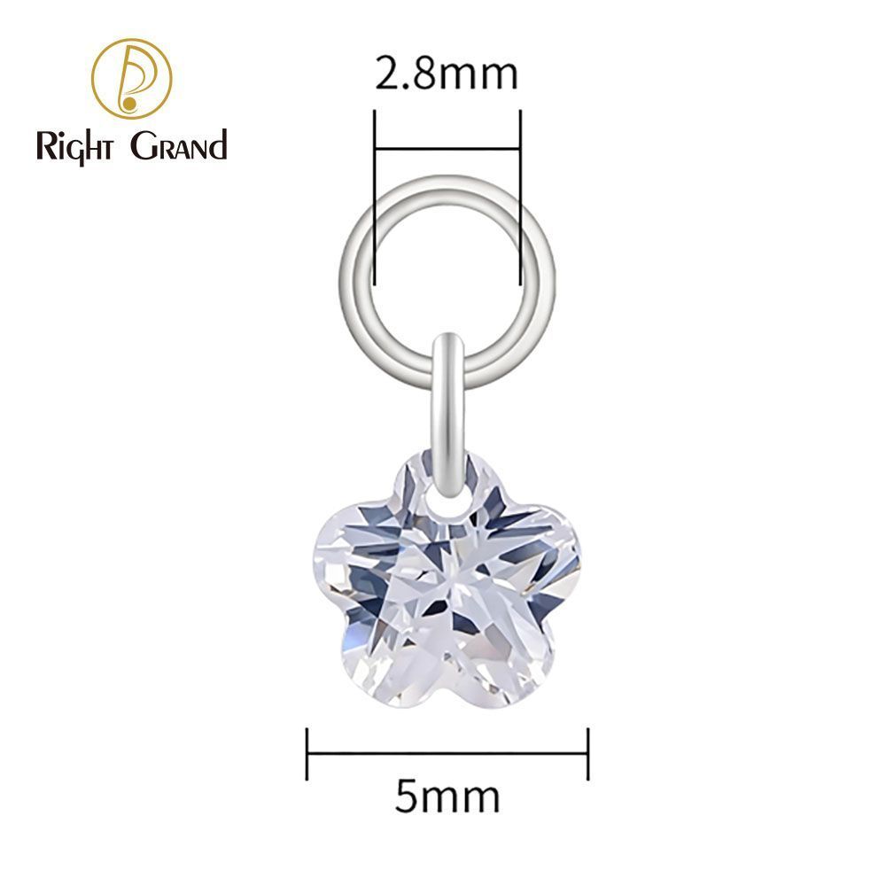 Right Grand Titanium Plum Blossom CZ Drop Ring Charm for Ear Lobe Dangle Hoop Huggie Earrings