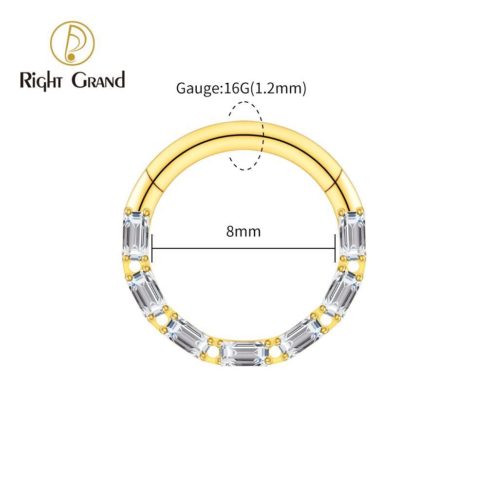 Right Grand Titanium Square CZ Surround Hinged Septum Clicker Nose Ring 16G Daith Helix Hoop Earring Piercing Jewelry